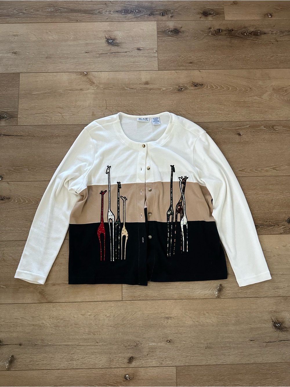Blair Whimsical Giraffe Appliqué Colorblock Cardigan